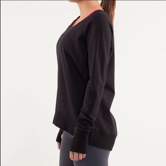 Lululemon Meditate L/S Pullover Sweatshirt High/Low Black French Terry Sz 10 - Picture 5 of 8